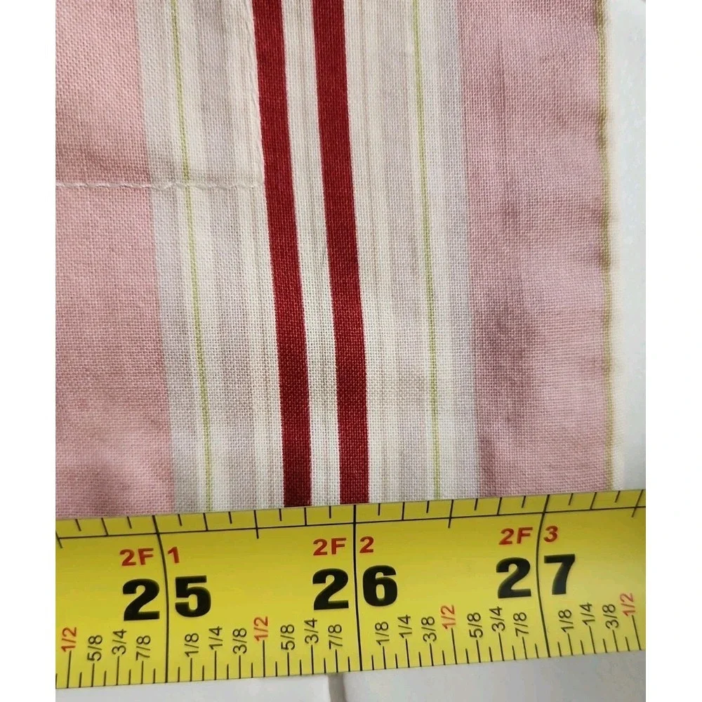 2/Ballard Designs Pink Red Lime Green Tan Striped Euro Shams Cotton Button